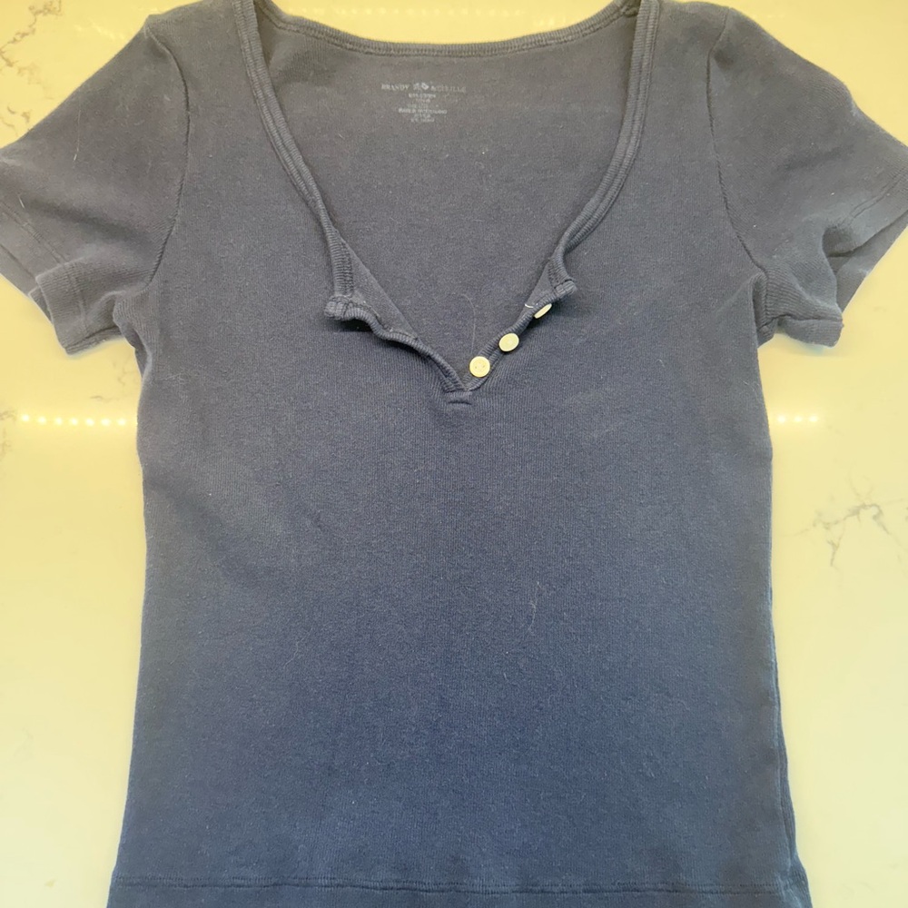 Brandy Melville Dark Blue Buttoned Tee